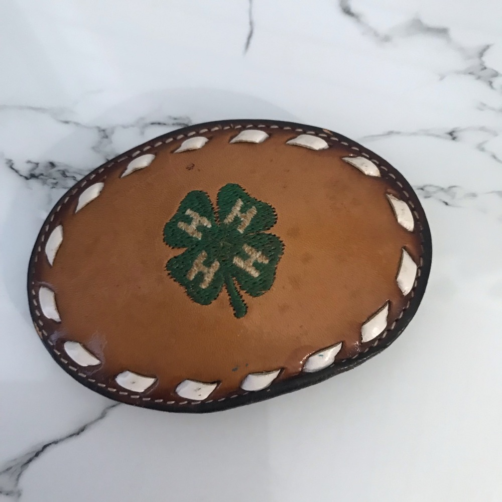 Tony Lama 4H Four Leaf Clover Oval Leather Belt Buckle